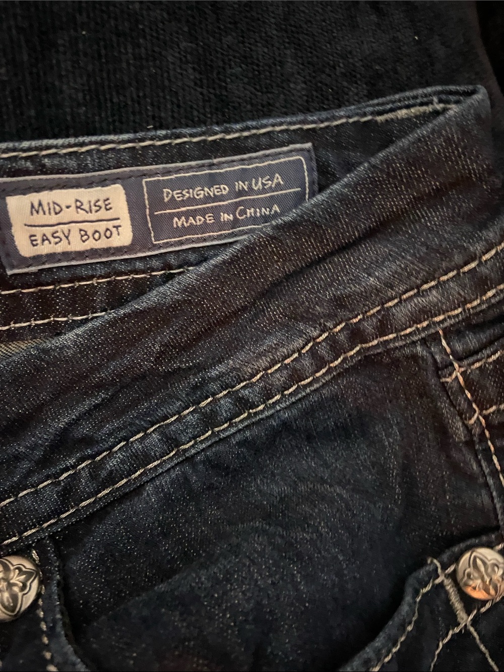 Miss Me Dark Wash Jeans with Embroidered Back Pockets and sequins - Picture 7 of 13
